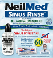 NeilMed Sinus Rinse Complete Kit box showing bottle and saline packets.

