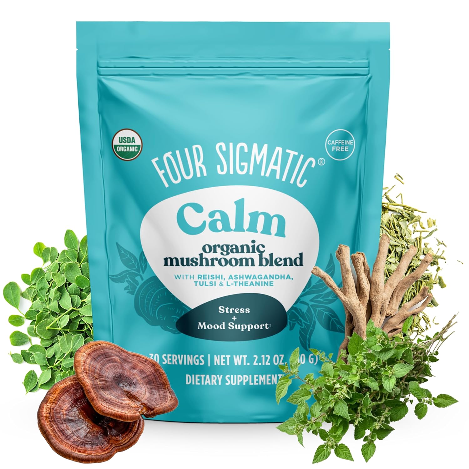 Four Sigmatic Organic Multi Mushroom & Herb Powder 60g pouch front packaging on white background