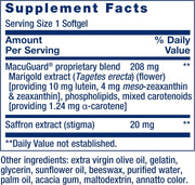 Supplement facts for Life Extension MacuGuard showing carotenoid and saffron blend.