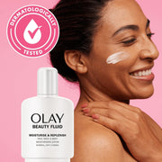 Olay Beauty Fluid Face, Neck & Body Moisturising Lotion 100ml bottle displayed for daily skincare