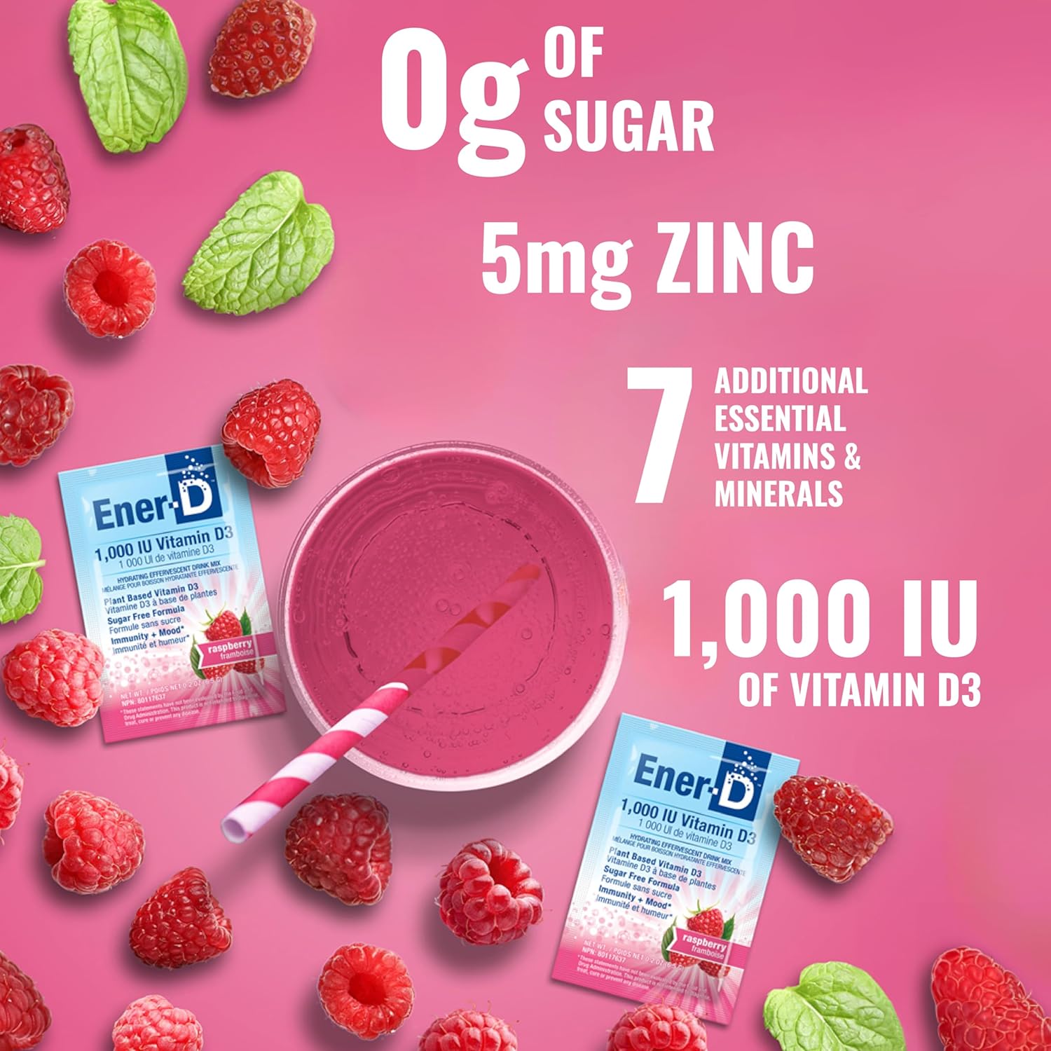 How to Use: Ener-D Sugar Free Raspberry sachet mixing instructions 24 sachets