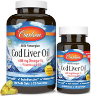 Front image: Carlson Cod Liver Oil Gems lemon softgels omega 3 vitamins A D3 bottle 180 count