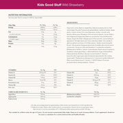 Back of Kids Good Stuff strawberry tub showing ingredients.