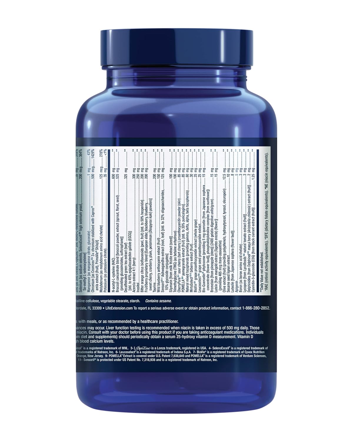 Supplement facts label for Life Extension Mix Without Copper formula showing ingredients.