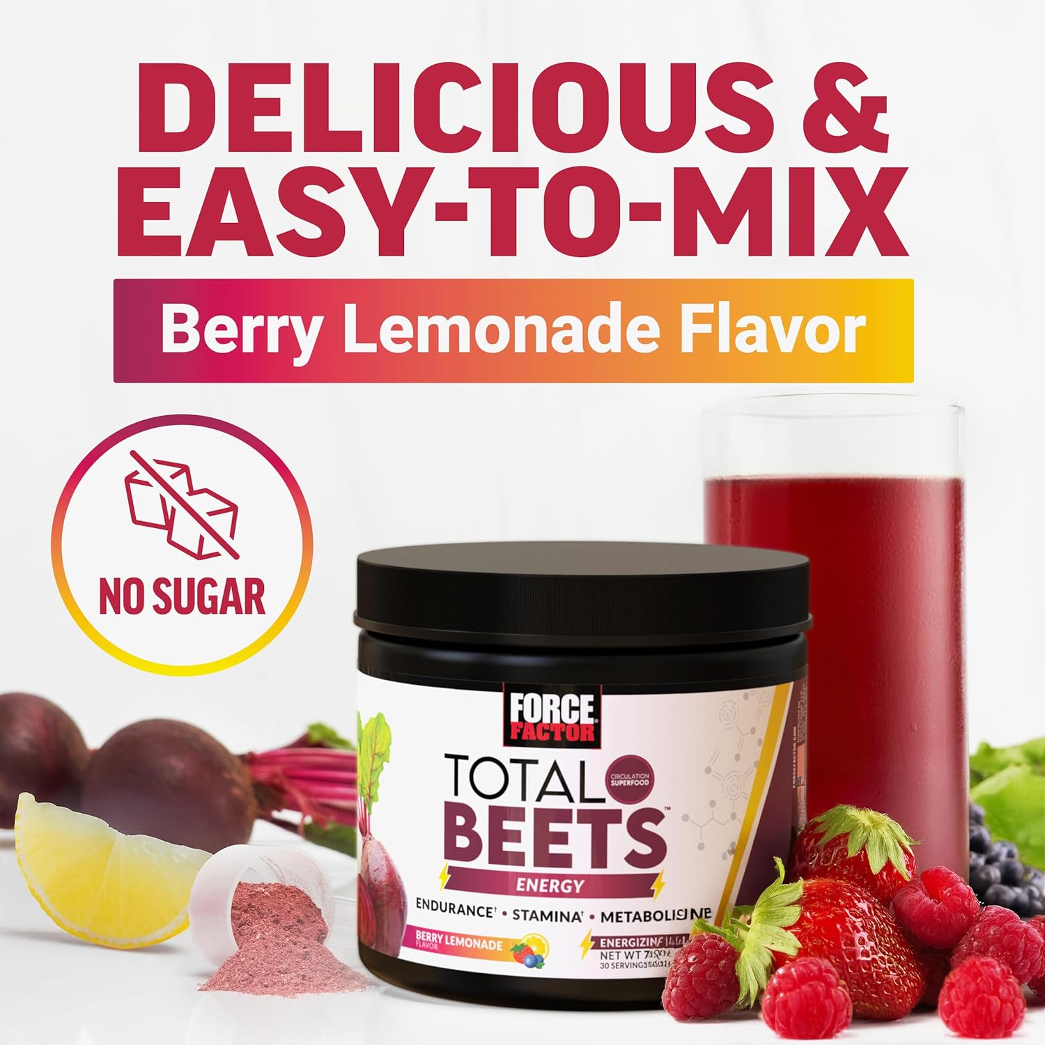Force Factor Total Beets Beet Root Powder, Berry Lemonade Flavor, 30 Servings 201g