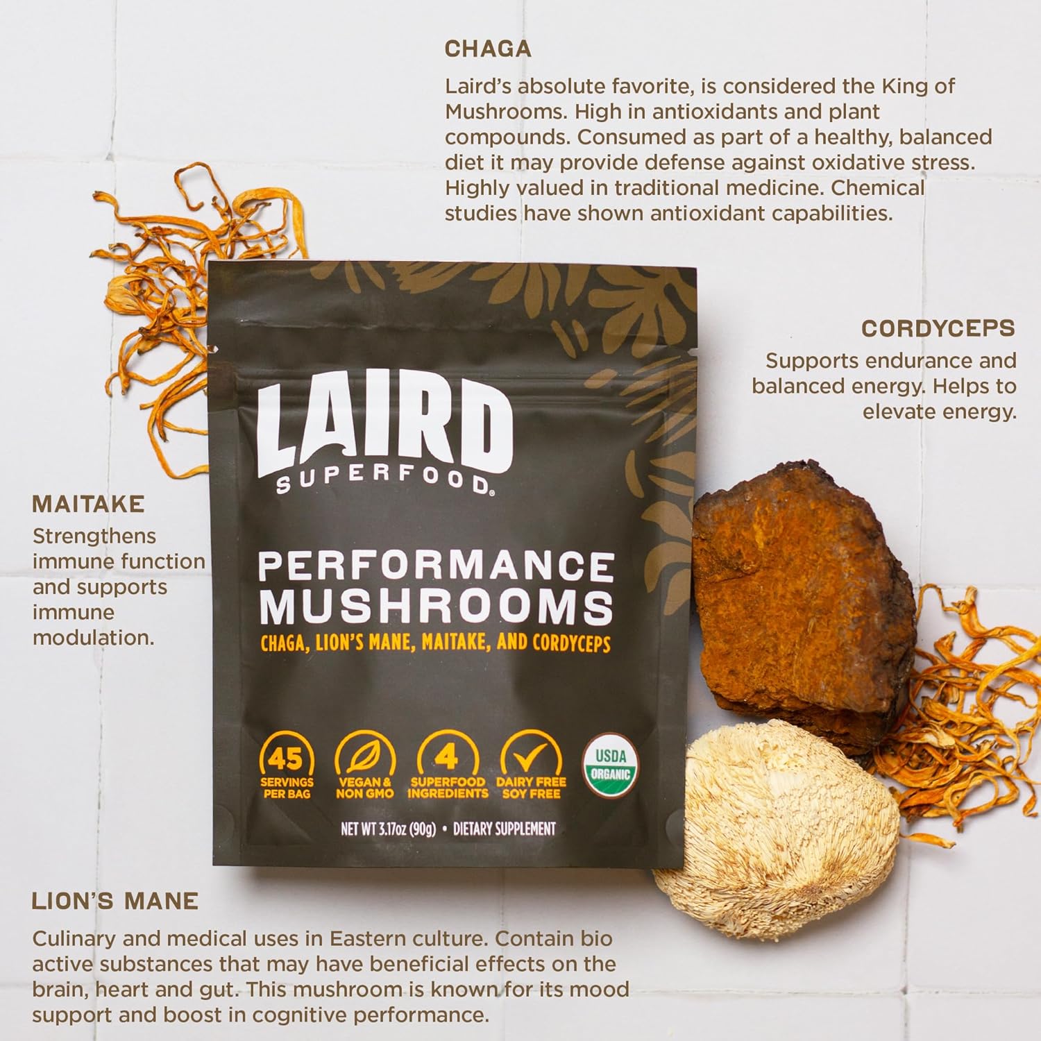 Laird Superfood Organic Performance Mushroom Blend – 90g