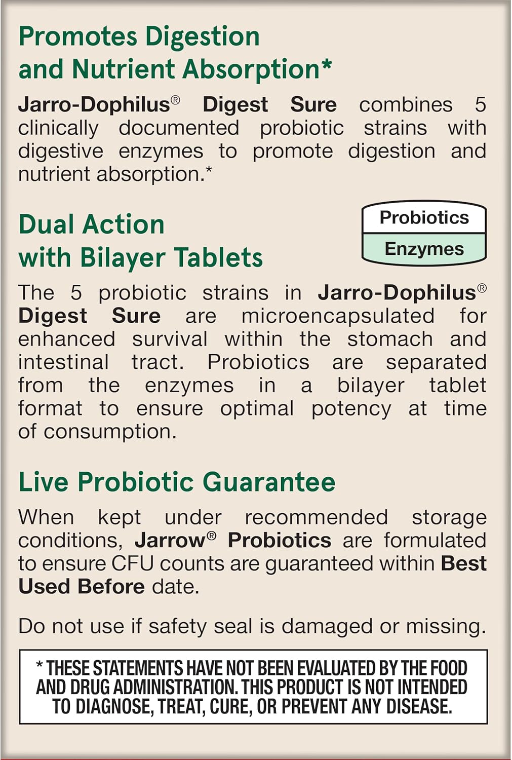 Jarrow Formulas Jarro-Dophilus® Digest Sure 5 Billion CFU 30 Tablets.