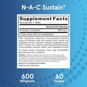 Supplement Facts Image: Jarrow Formulas NAC Sustain 600mg supplement facts and ingredients 60 count