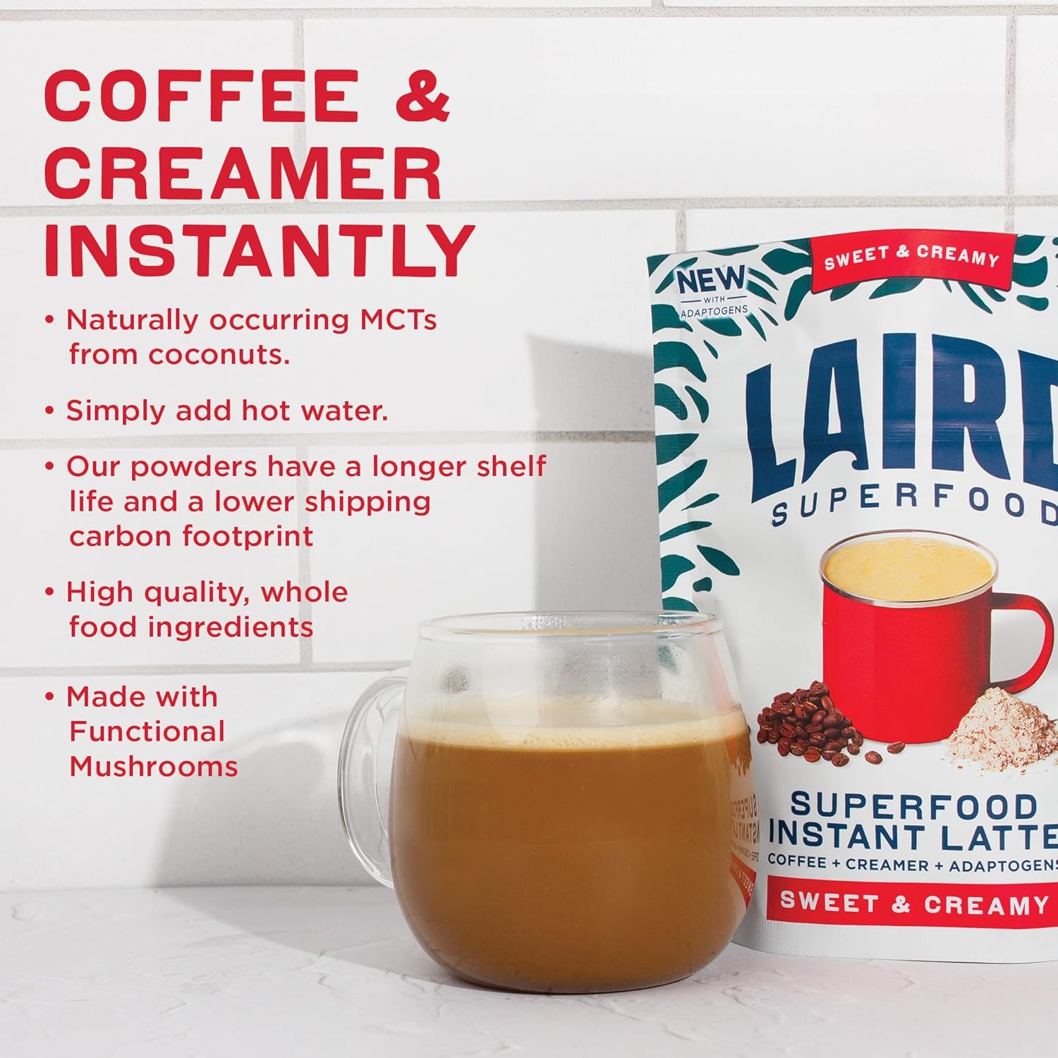 Laird Superfood Non-Dairy Instant Latte, Sweet & Creamy – 227g