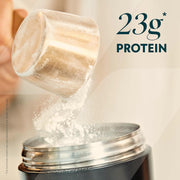 How to Use: MyProtein Vanilla Whey Protein powder being mixed in a shaker bottle.