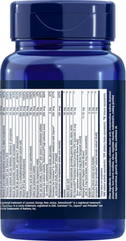Supplement facts panel for Life Extension Two-Per-Day Multivitamin showing full ingredient list.