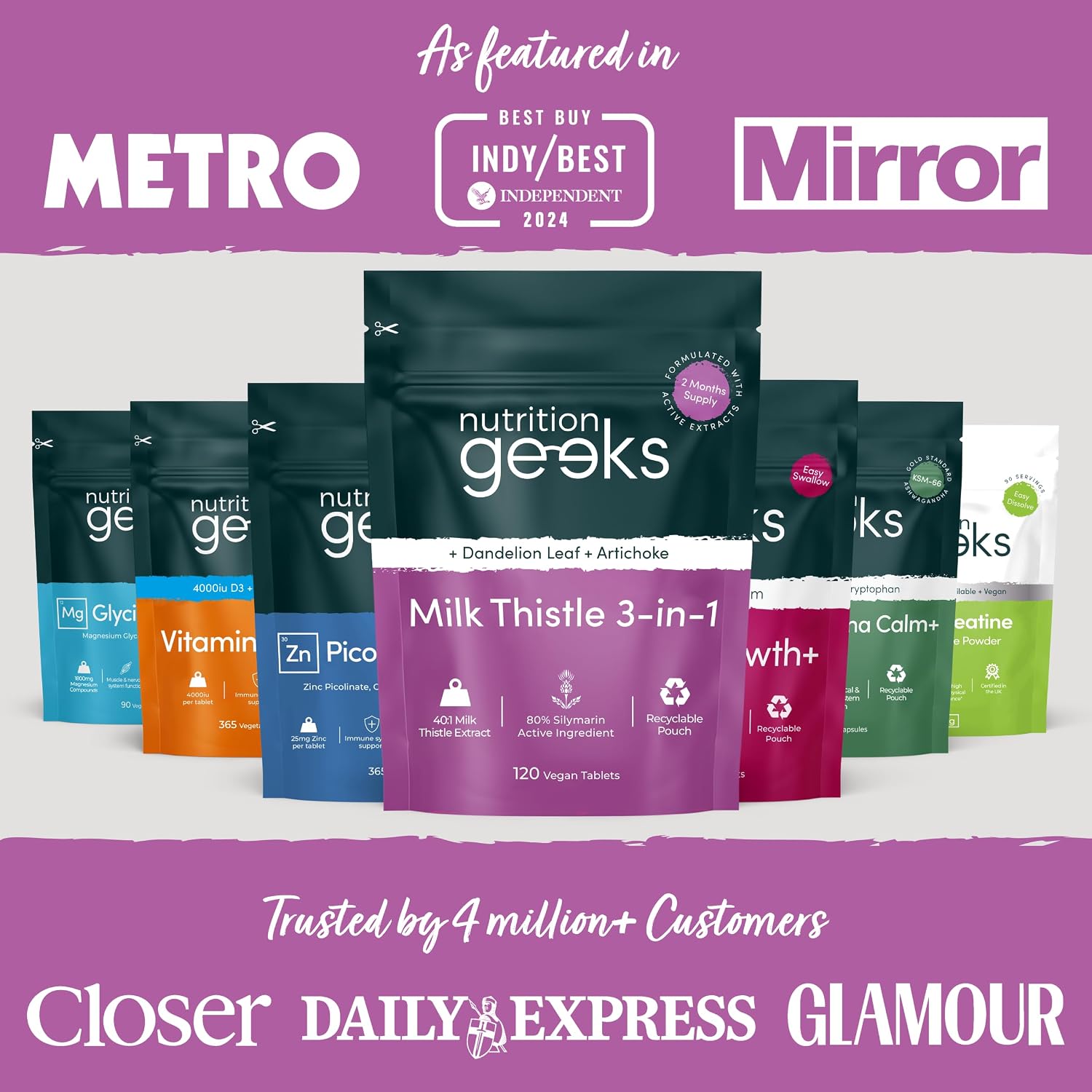 Nutrition Geeks Milk Thistle 3-in-1, vegan food supplement tablet packaging, no flavour, 120 tablets % other variants
