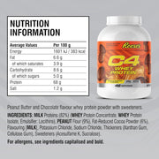 Protein tub showing nutrition facts and ingredient list.