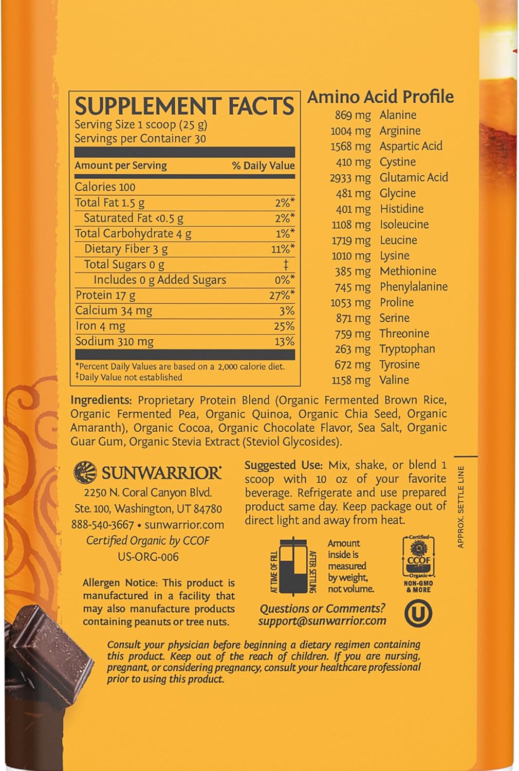 Supplement Facts: Nutrition facts and ingredients for Classic Plus Chocolate Protein