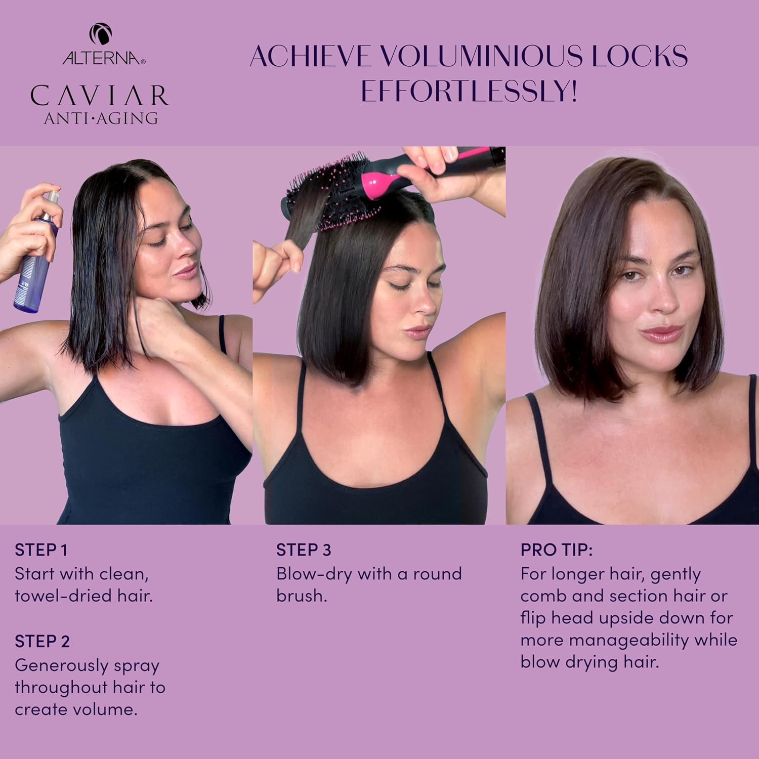 Alterna CAVIAR Volume Mist showing how to use and directions.