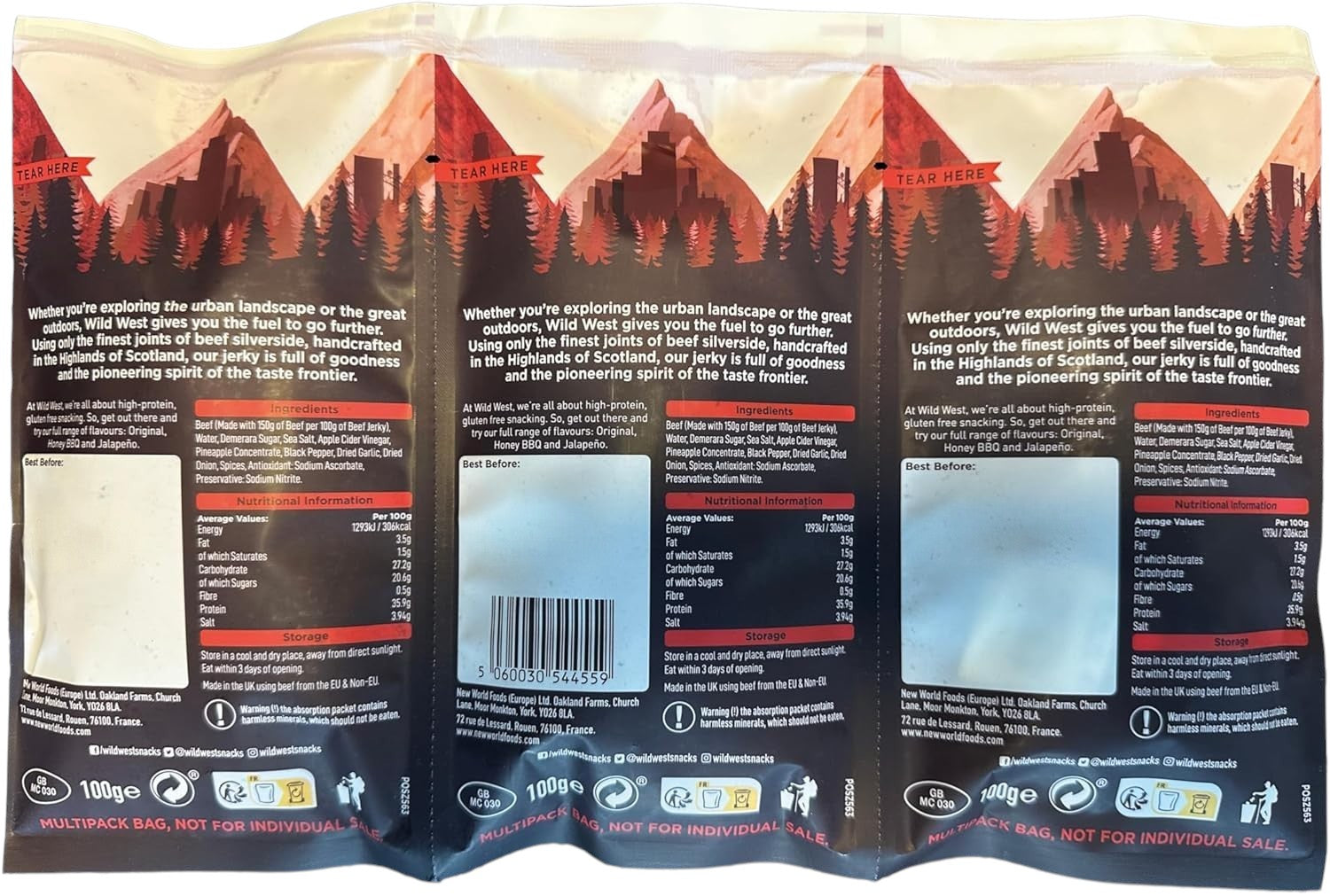 Wild West Original Beef Jerky multipack barcode 3 x 100g