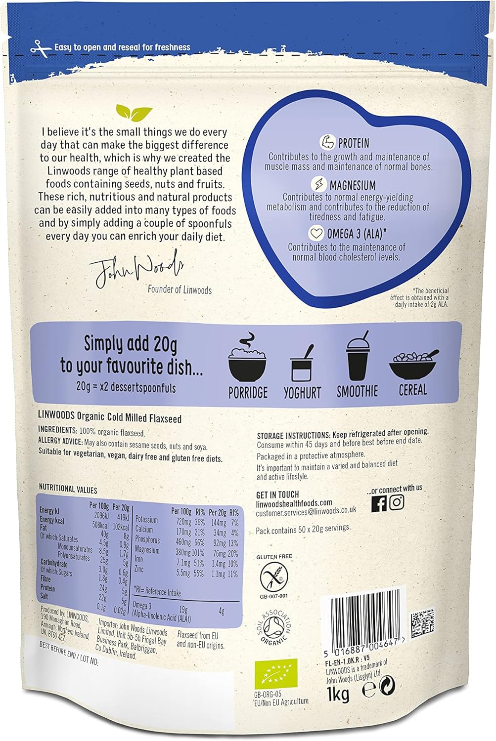 Barcode image: Linwoods flaxseed powder 1kg retail packaging barcode