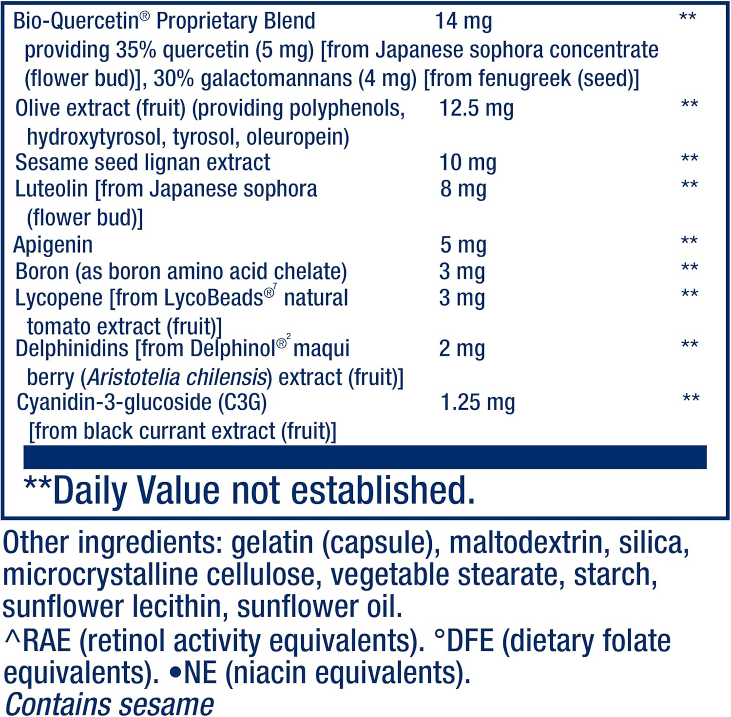 Supplement Facts panel of Life Extension Mix showing full ingredients list and serving size.