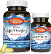 Front image: Carlson Super Omega 3 Gems 1200 mg softgels fish oil bottle 130 count