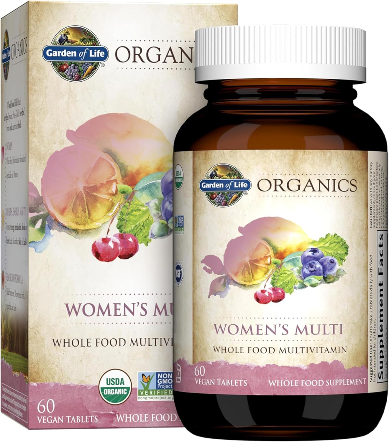 Garden of Life Organics Women's Multi bottle & box, 60 tablets.