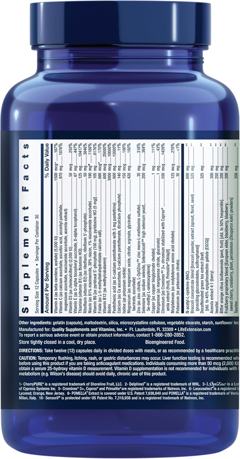 Supplement Facts panel of Life Extension Mix showing full ingredients list and serving size.