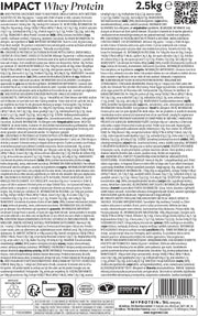 Nutritional information and ingredients for MyProtein Impact Whey Vanilla 2.5kg.