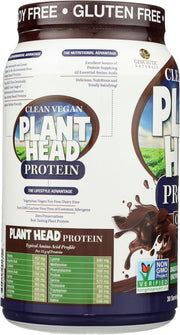 Clean Vegan Plant Head Protein container with chocolate flavor indication