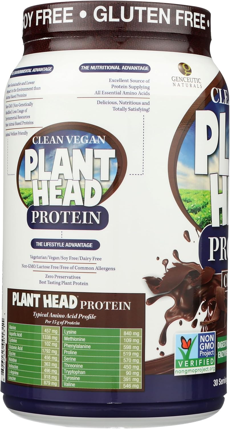 Clean Vegan Plant Head Protein container with chocolate flavor indication