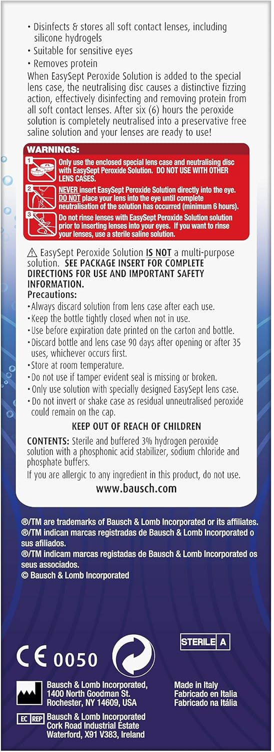 Product label with text and warnings on a blue background