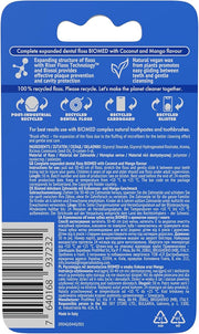 Packaging details of BIOMED Vegan Wax Expanding Dental Floss, tropical flavor.