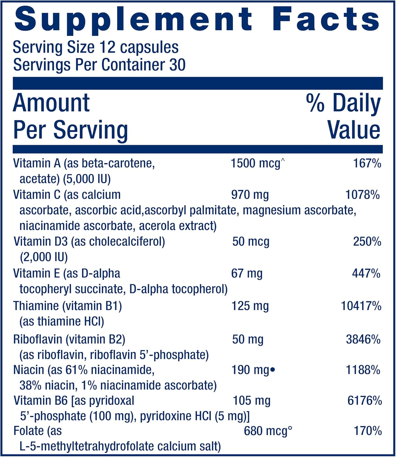 Supplement Facts panel of Life Extension Mix showing full ingredients list and serving size.