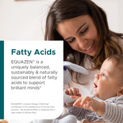 Woman and child interacting with text about EQUAZEN fatty acids supplement