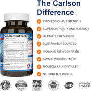 Supplement facts & ingredients image: Carlson Super Omega 3 EPA DHA supplement facts fish gelatin softgels 130 count
