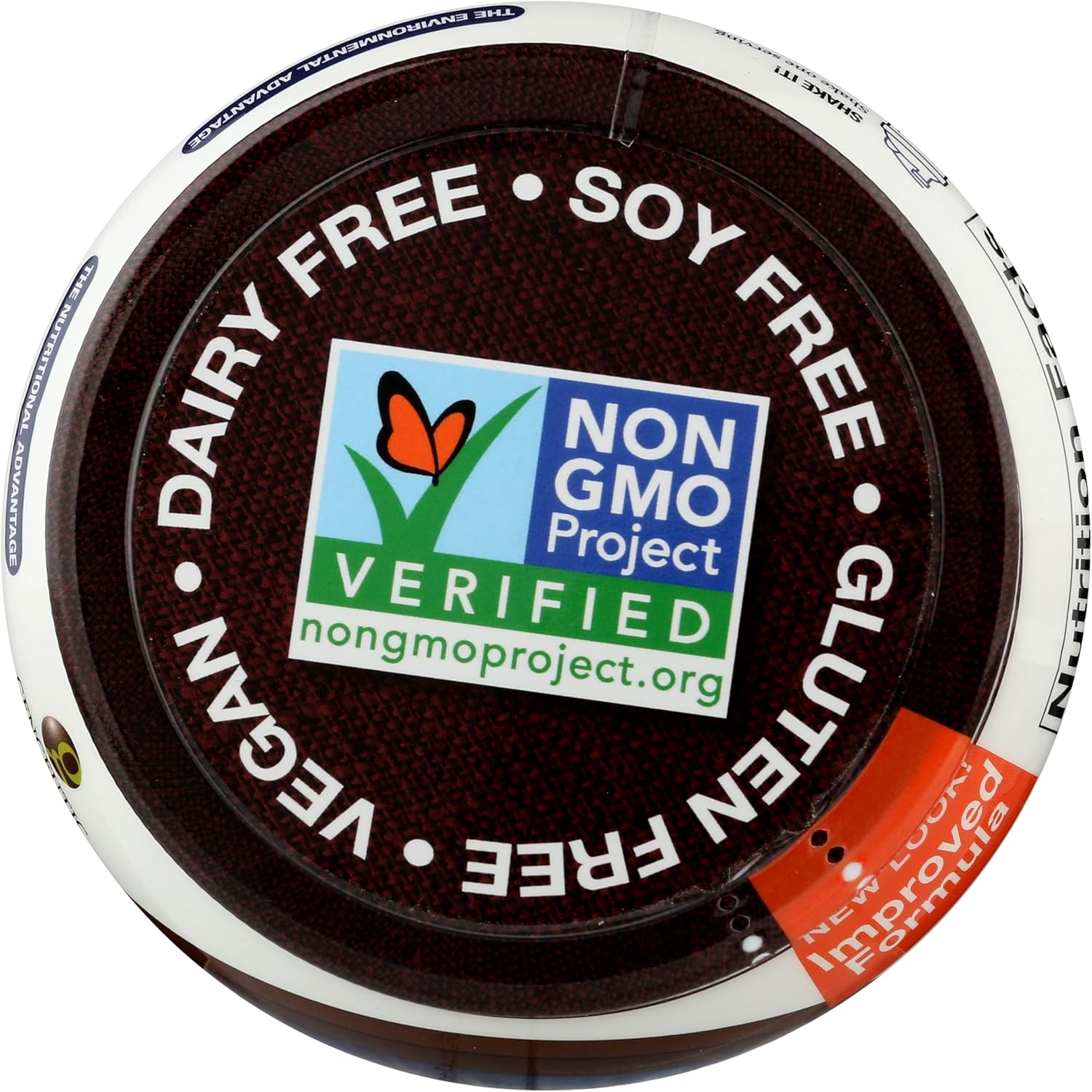 Top view of a container lid with 'Non GMO Project Verified' label on a white background