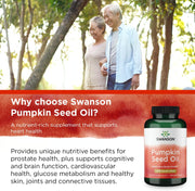 Advertisement for Swanson Pumpkin Seed Oil with an elderly couple in a park.