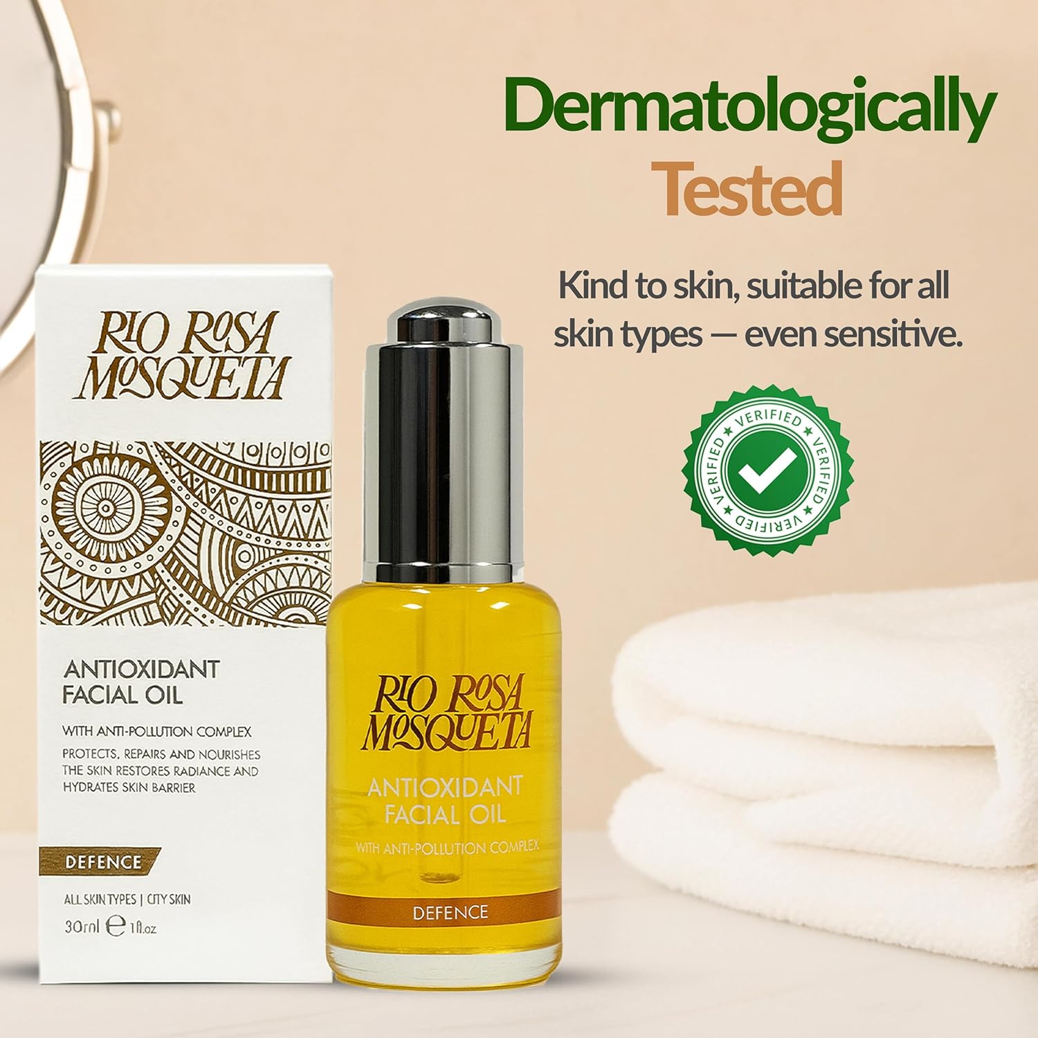 Rio Rosa Mosqueta Antioxidant Facial Oil Defence ingredient information bottle 30ml