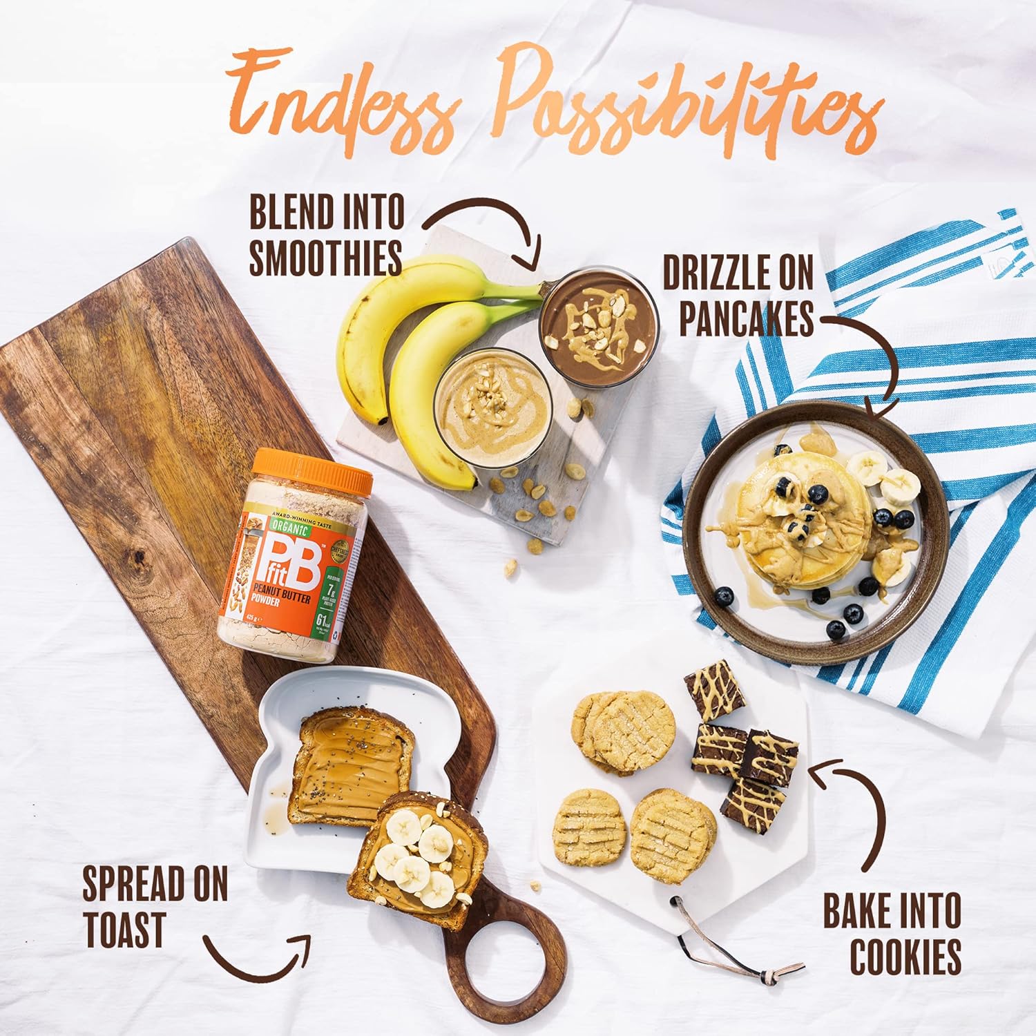 PBfit Organic Peanut Butter Powder endless possibilities