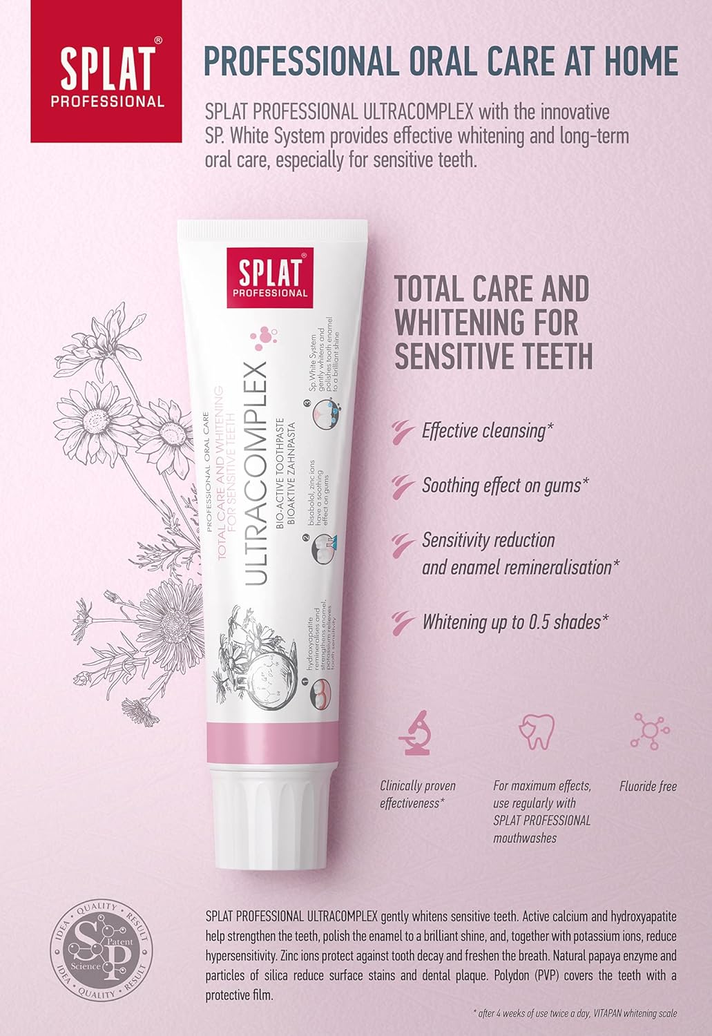 White and pink tube of SPLAT Professional Ultracomplex Toothpaste, 100ml