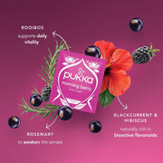 Ingredients and brewing guide for Pukka Morning Berry Tea.