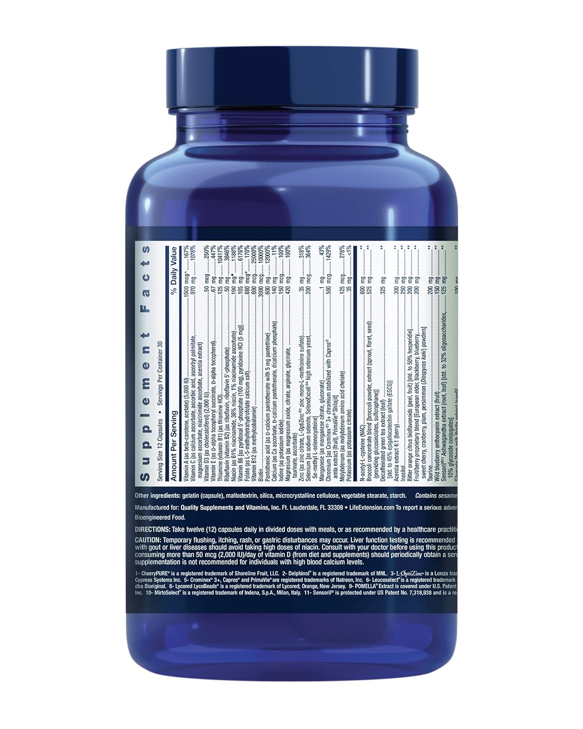 Supplement facts label for Life Extension Mix Without Copper formula showing ingredients.