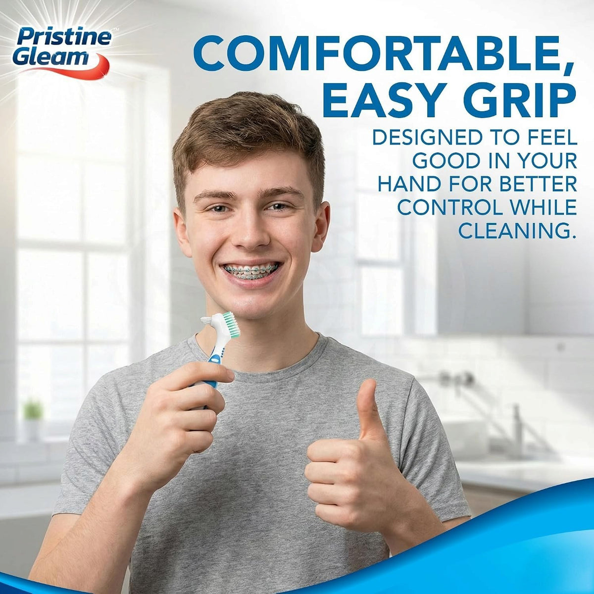 Pristine Gleam Denture Cleaning Brush packaging showing product information