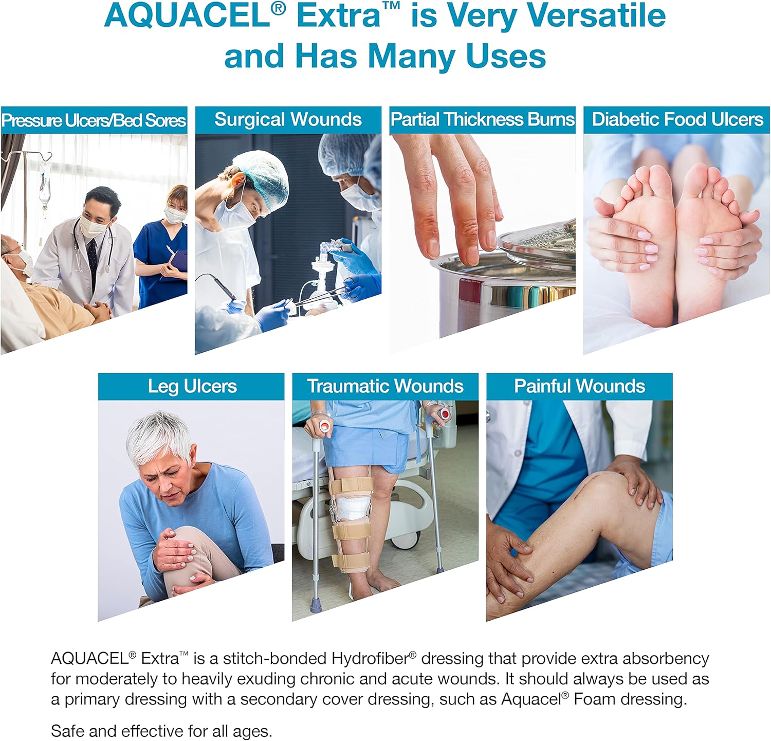 Aquacel Extra 15cm x 15cm Hydrofiber Dressing for Exuding Wounds - 5 Count