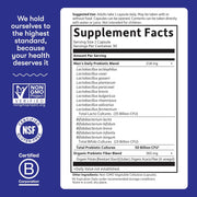 Probiotic strains and supplement facts for men's daily probiotic.