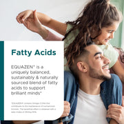 Man and woman embracing with a product description overlay about EQUAZEN fatty acids.