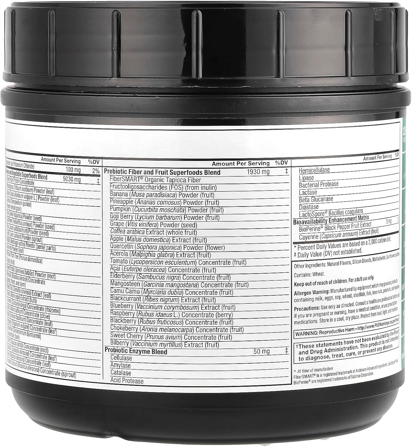 Supplement container with a detailed label on a white background
