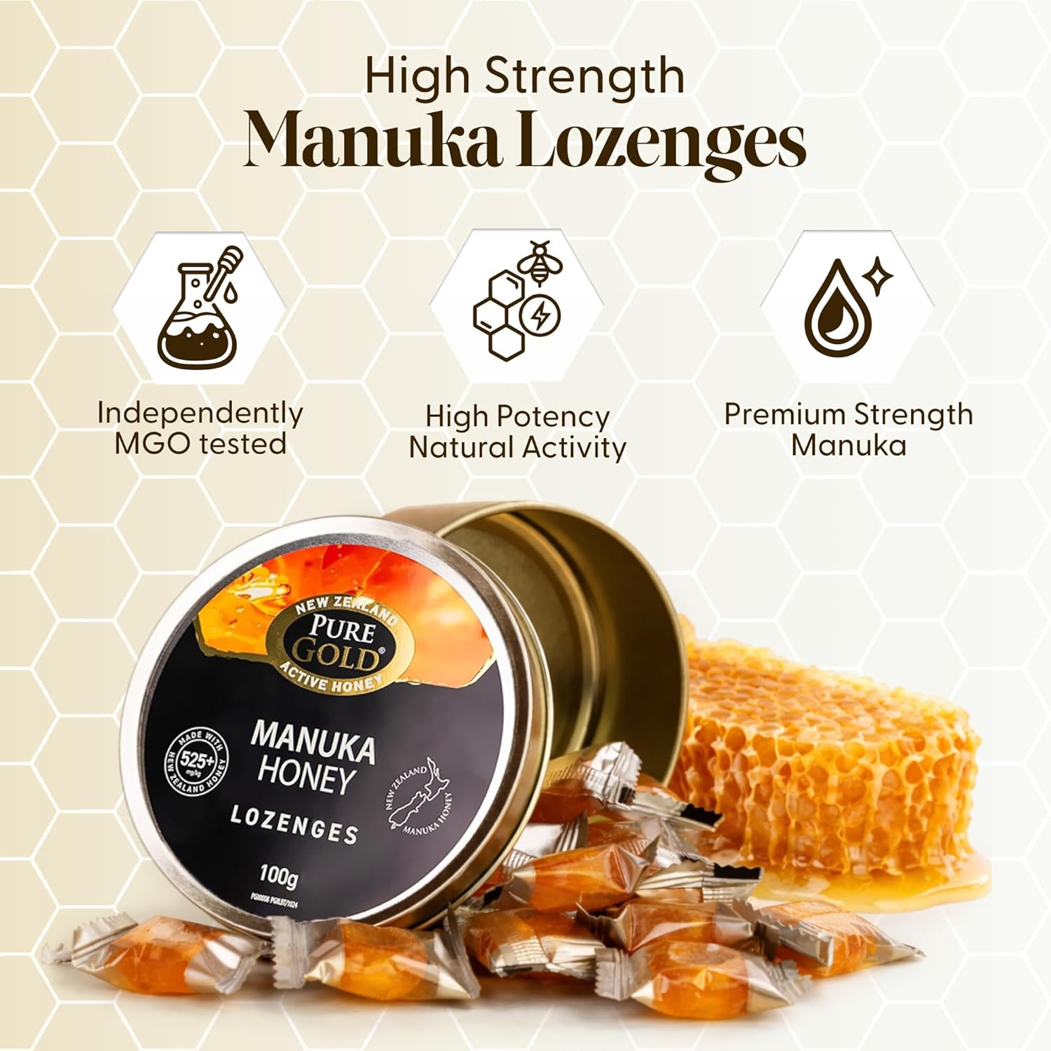 Pure Gold Manuka Honey Lozenges 525+ MGO - 100g