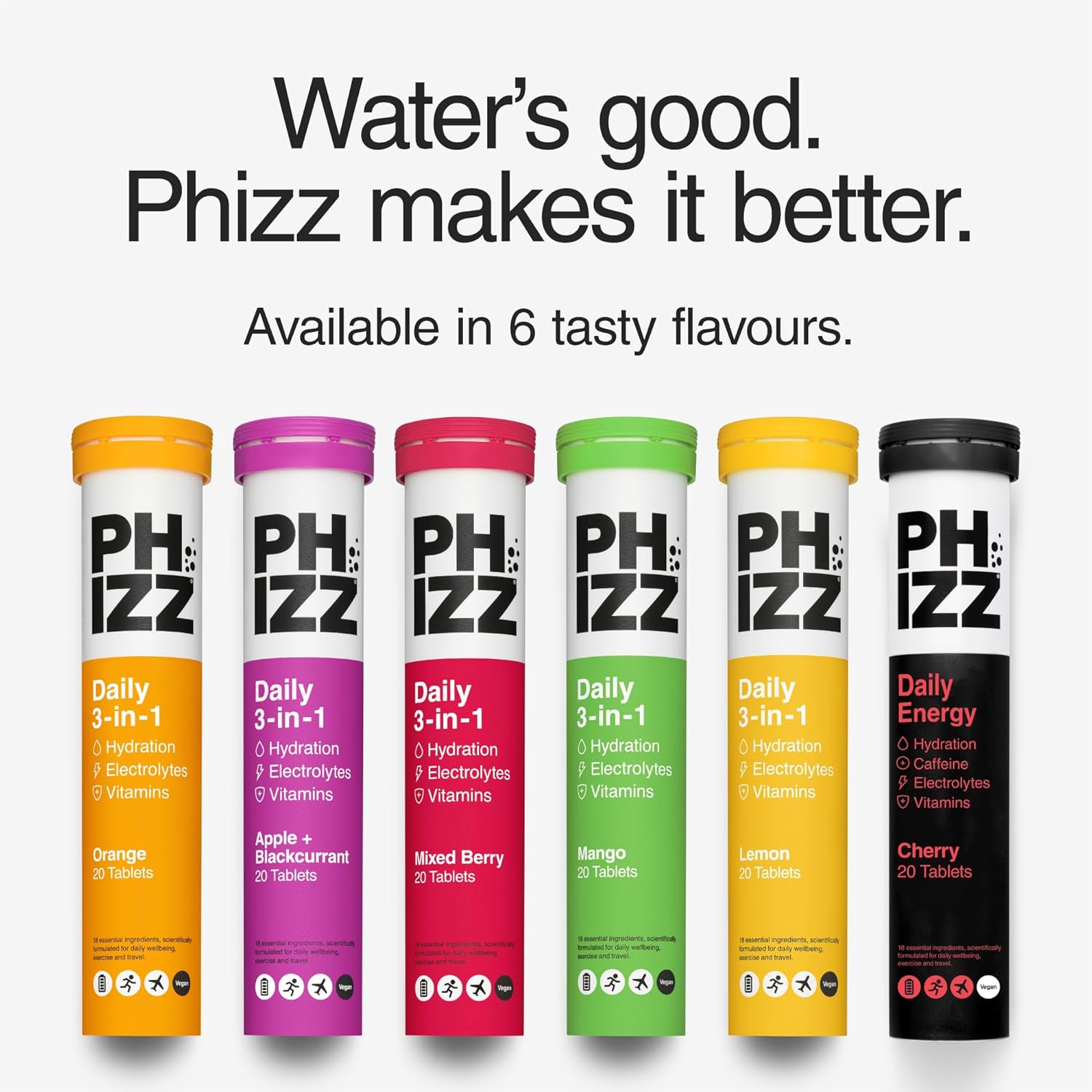 Phizz Daily 3-in-1 Electrolyte & Multivitamin Apple & Blackcurrant Tablets & other variants