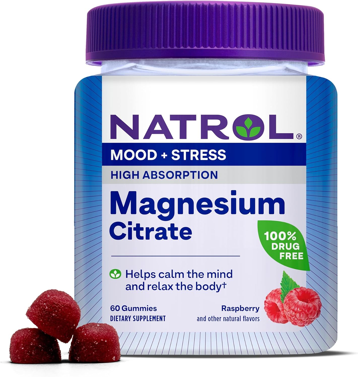 Natrol Magnesium Citrate raspberry gummies supplement bottle 60 gummies