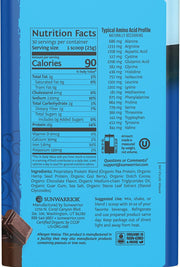 Back of Sunwarrior protein powder tub showing organic certifications.