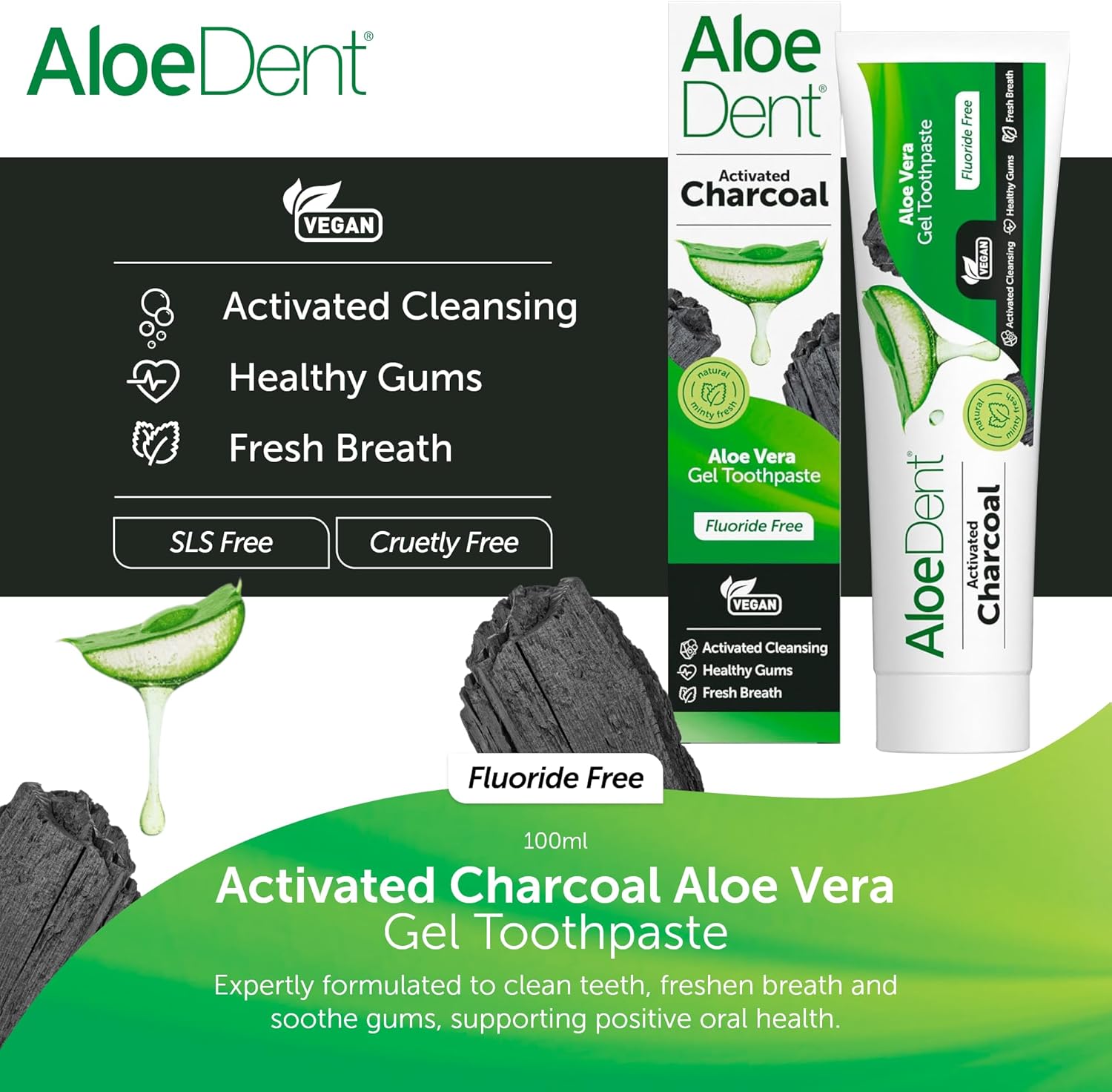 Aloe Dent Activated Charcoal Toothpaste Fluoride Free - 100ml